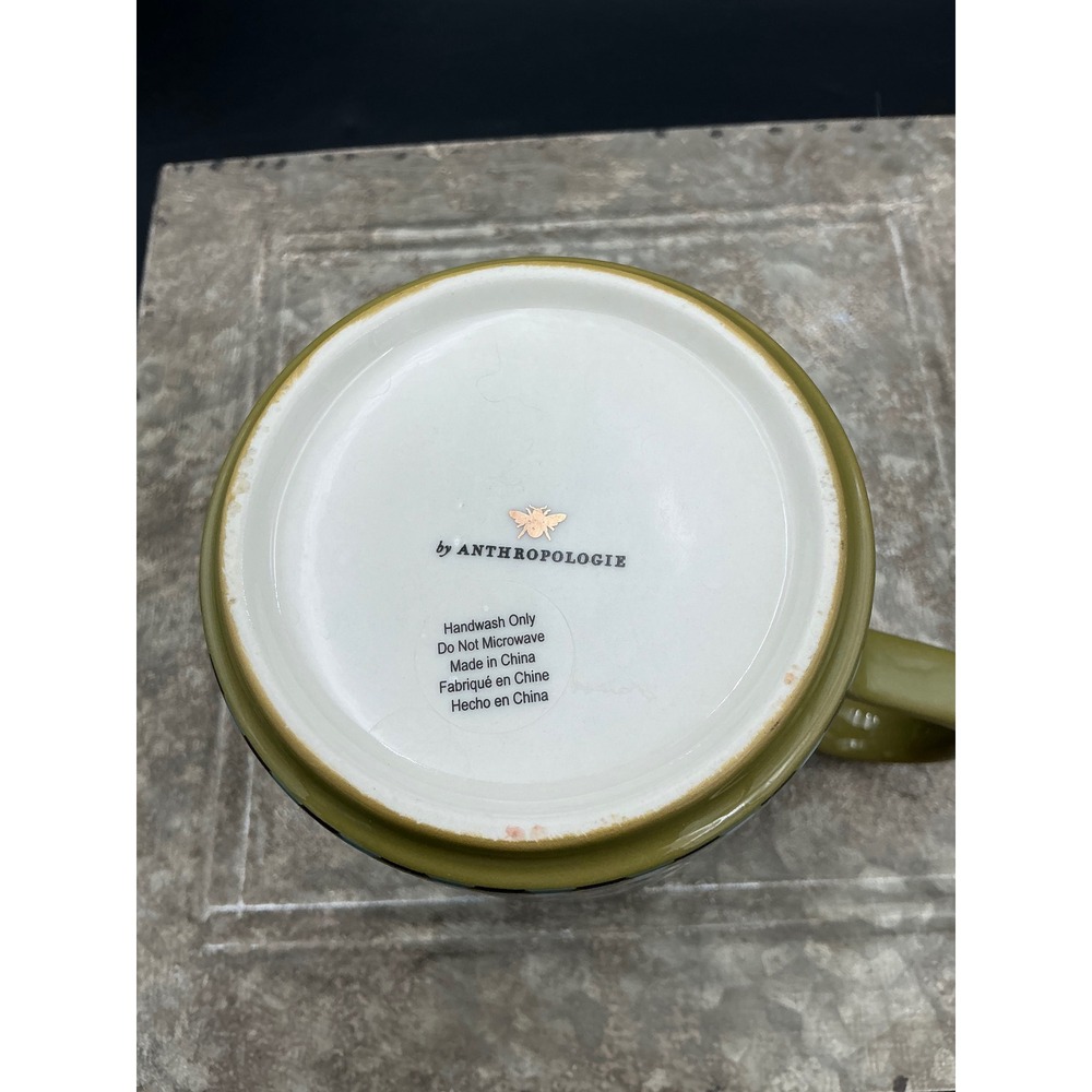 Anthropologie Monogram Letter A Bee Geometric Coffee Mug Blue Orange Turquoise - Picture 4 of 6